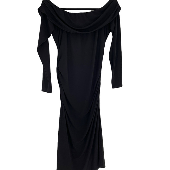 LAUNDRY BY DESIGN BLACK OFF SHOULDER RUCHED DRESS - Picture 3 of 7